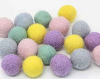 Easter Pastels Palette - 20 balls - 1cm, 1.5cm, or 2cm Wool Felt Balls in 100% Wool Handmade Felt Balls Pom Poms Felt Beads