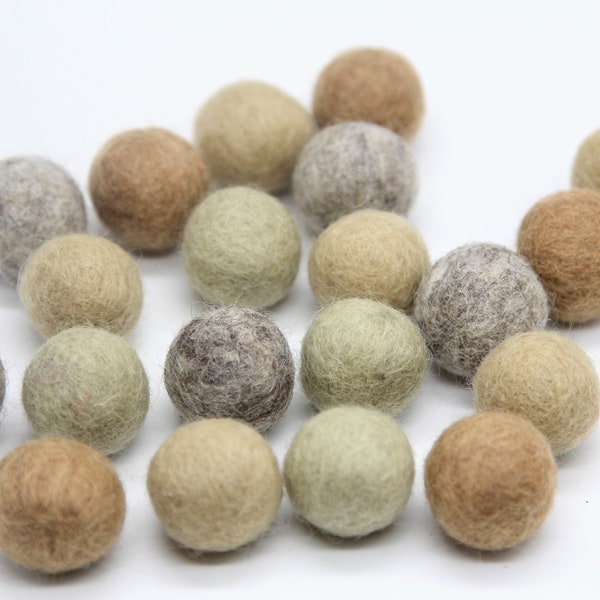 Nordic Neutrals Pom Pom Palette - 20 balls - 1cm, 1.5cm, or 2cm Wool Felt Balls in 100% Wool Handmade Felt Balls Pom Poms Felt Beads