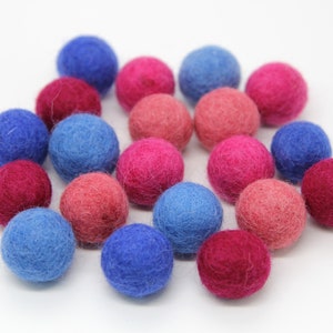 Pinks and Blues Pom Pom Palette - 20 balls - 1cm, 1.5cm, or 2cm Wool Felt Balls in 100% Wool Handmade Felt Balls Pom Poms Felt Beads