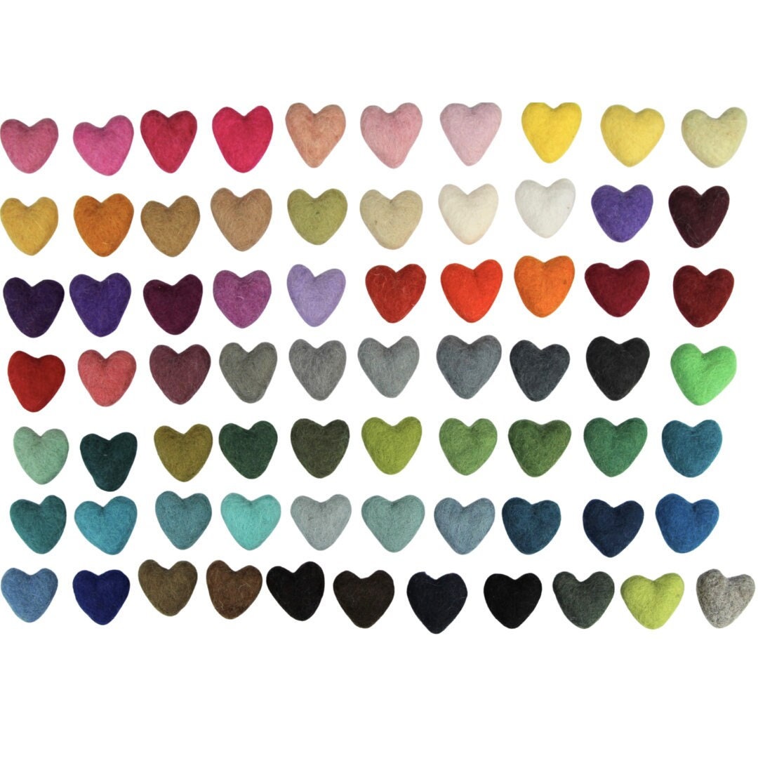 Felt Heart Shapes 3cm Loose Wool Felt Hearts 3D DIY Garland Pick Mix Heart Beads Pom Poms Felted