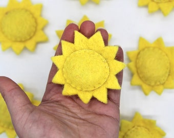 Felted Sun Measures Approx 8cm x 8cm - Yellow Felt Suns for Baby Mobiles and Garlands Sol Sun Hanging Solar Craft Supply Felt Sun Craft Sun