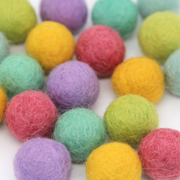 Bubble Gum Palette - Bright Multicoloured - 20 balls 1cm, 1.5cm, or 2cm Wool Felt Balls in 100% Wool Handmade Felt Balls Pom Poms Felt Beads