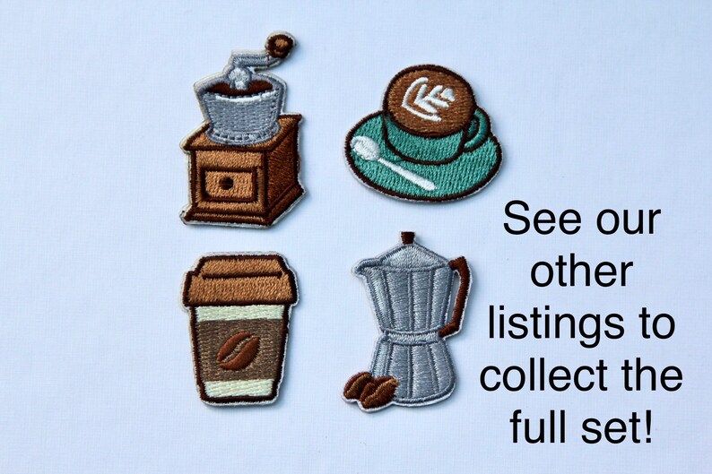 Coffee Grinder Iron on Coffee Patch Coffee Lover Gift Embroidery Embroidered Patch/Applique/Motif Cute Customise Clothes Clothing 77 image 3