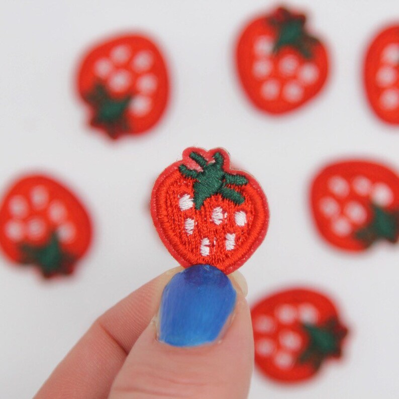 Little Strawberry Patch Embroidered Iron On Strawberry Patch Embroidery Patches Sew on - Cool  Motif Appliqué Badge Jackets Hats Bags - 104 