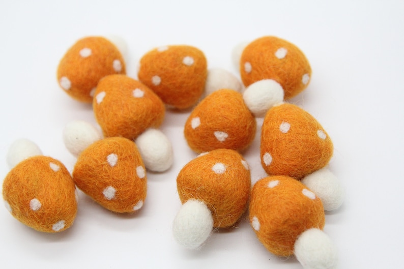 Orange Wool Felt MushroomsToadstools Each Measures Approx 4.5cm-5cm Sold Individually