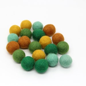 Green & Rust &#39;Nature&#39; Pom Pom Palette - 20 balls - 1cm, 1.5cm, or 2cm Wool Felt Balls in 100% Wool Handmade Felt Balls Pom Poms Felt Beads