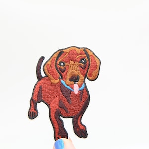 Dog Patch - Iron on Beagle Patch Motif Transfer - Embroidered Chocolate Lab Dog Patch Iron on Badge Puppy Motif Appliqué Clothes Cute - 81