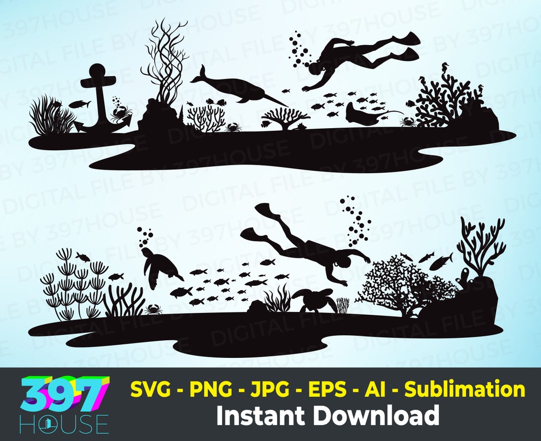 Underwater Scene Svg, Sea Scene Svg, Undersea With Fish Svg, Ocean Life