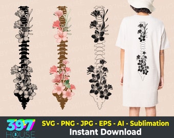 花の背骨 SVG、花のある人間の背骨 SVG、カイロプラクター SVG、花の背骨 Cricut、背骨カット ファイル、背骨、理学療法 SVG