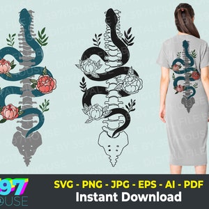 Floral with snake spine Svg, Human spine with flower and snake Svg, chiropractic svg, Flower spine Cricut, backbone, physical therapy svg