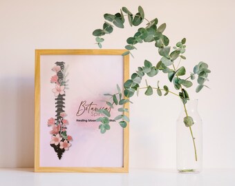 Printable Wall Art – Botanical Spine, Self Care Poster, Mental Health Decor, Anatomy Floral Print