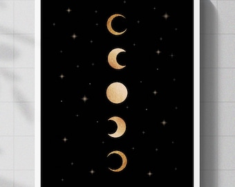 Gold Moon Phases Print, Celestial Wall Art (Digital Download)