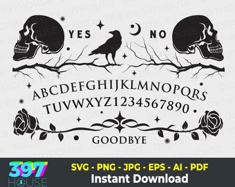 ウィジャボード SVG ファイル。不気味な季節のゴシック魔女 SVG、スピリットボード スピリチュアル クリカット、カメオ シルエット ベクター、即時ダウンロード
