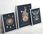 Inner Journey Tarot Wall Art Set – Hanged Man, Magician & World Prints