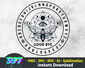 死の頭の蛾の SVG 付きウィジャボード、魔女ママへの DIY ギフト、ボヘミアン、第三の目マジック、ウィッカ、魔術、ダウンロード準備完了