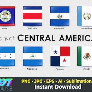 Op de afbeelding: Vlaggen van Midden-Amerika. De vlaggen van Belize, Costa Rica, El Salvador, Guatemala, Honduras, Nicaragua, Panama en Mexico worden in een raster weergegeven.
