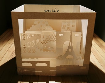 Paris - Pop Up 3D "Lights and Shadows" gift, greetings, birthday, wedding, made in italy, crafts