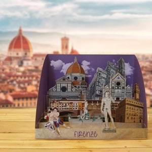 Firenze - Pop Up 3D "Scultura di carta" regalo, auguri, compleanno, matrimonio, made in italy, artigianato