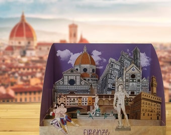 Florenz - Pop-Up 3D "Papier-Skulptur" Geschenk, Grüße, Geburtstag, Hochzeit, hergestellt in Italien, Handwerk