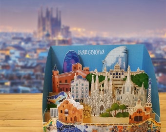 Barcelona - Pop Up 3D "Paper Sculpture" gift, greetings, birthday, wedding, made in italy, crafts