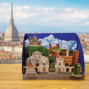 Torino - Pop Up 3D "Scultura di carta" regalo, auguri, compleanno, matrimonio, made in italy, artigianato