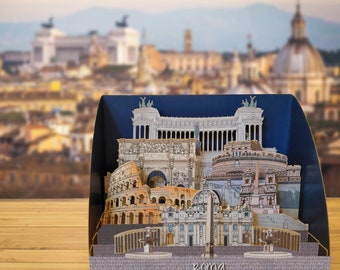 Roma - Pop Up 3D "Scultura di carta" regalo, auguri, compleanno, matrimonio, made in italy, artigianato