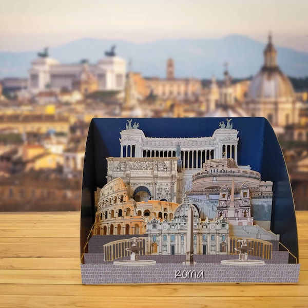 Roma - Pop Up 3D "Scultura di carta" regalo, auguri, compleanno, matrimonio, made in italy, artigianato