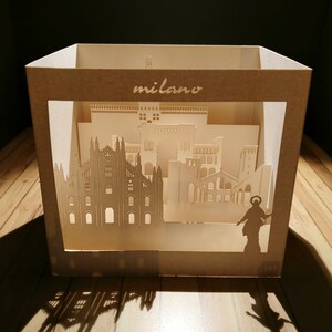 Milano - Pop Up 3D "Luci e ombre" regalo, auguri, compleanno, matrimonio, made in italy, artigianato