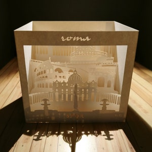 Roma - Pop Up 3D "Luci e ombre" regalo, auguri, compleanno, matrimonio, made in italy, artigianato