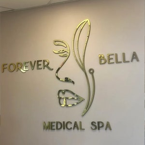 Insegna con logo tagliato al laser/Lettere in metallo personalizzate/Insegna aziendale/Insegna personalizzata/Insegna per hall/Decorazione da parete per ufficio/Insegna per reception/Insegna per centro estetico