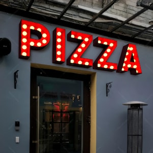 Placas de letreiro personalizadas, placa comercial, placa vintage, placa de letras de metal, placa de letras iluminadas, placa de letreiro, letra de letreiro, logotipo de pizzaria
