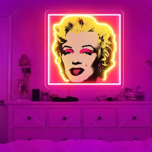 Marilyn Monroe Pop Art Wall Decor,Marilyn inspired Neon Poster,Andy Warhol Neon Sign,Gift for Fashion Art Lovers,neon canvas painting
