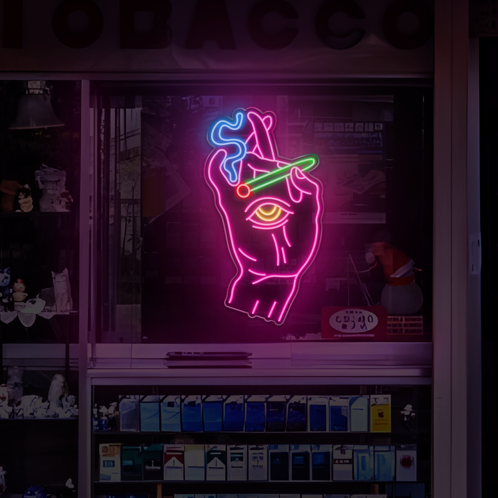 Smoking Hand Sign Smoking Hand With Eye Neon Sign,custom Neon Signs,cigarette Lights ...