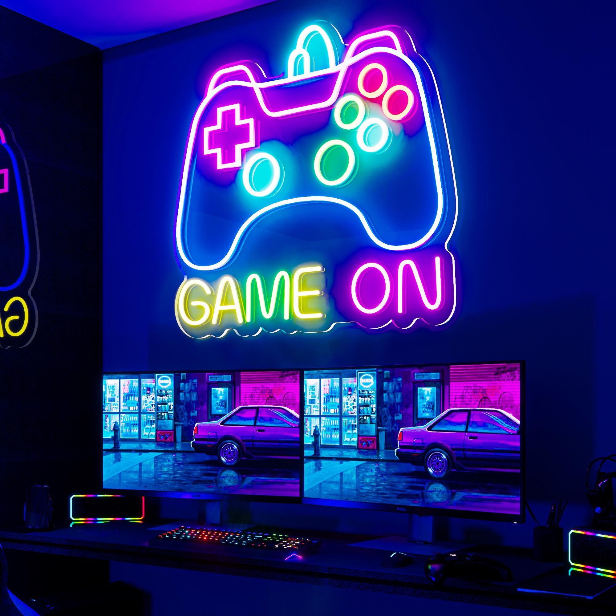 Game On Neon Sign,Gamepad Shaped Led Neon Gaming Signs for Boys Room,Colorful Led Gamer Sign for Gamer Room Decor, Gamer Gift