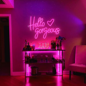 Hello Gorgeous Neon Sign ,Custom Neon Signs,Custom Heart Sign Salon Decorations,Led Neon Light Sign For Pink Room,Neon Sign Wall Art