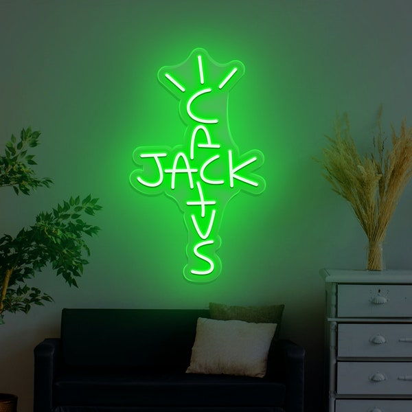 Cactus Jack Neon Sign | Enseigne murale néon | Néon artistique pour rap, enseigne lumineuse suspendue représentant la côte ouest | Enseigne néon personnalisée