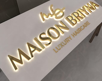 Business-Zeichen, von hinten beleuchtete Zeichen, LED-Metall-Logo-Schild, Leuchtschild, personalisiertes Schild, benutzerdefiniertes Beauty-Salon-Schild, Metall-Logo von hinten beleuchtet,lobby Schild
