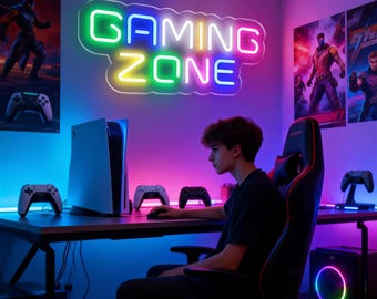 Gaming Zone Neon Sign, Custom Gaming Room LED Neon Light,Multicolor Game Zone Led Light, Game Room Decor,Gamer Gift,Gift for Boyfriend