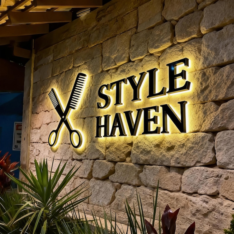 Custom Logo Sign|Backlit Letter Sign for Business Sign|Outdoor Wall Logo Signs| LED Metal Sign|Light up sign|Personalized Beauty Salon Sign image 5