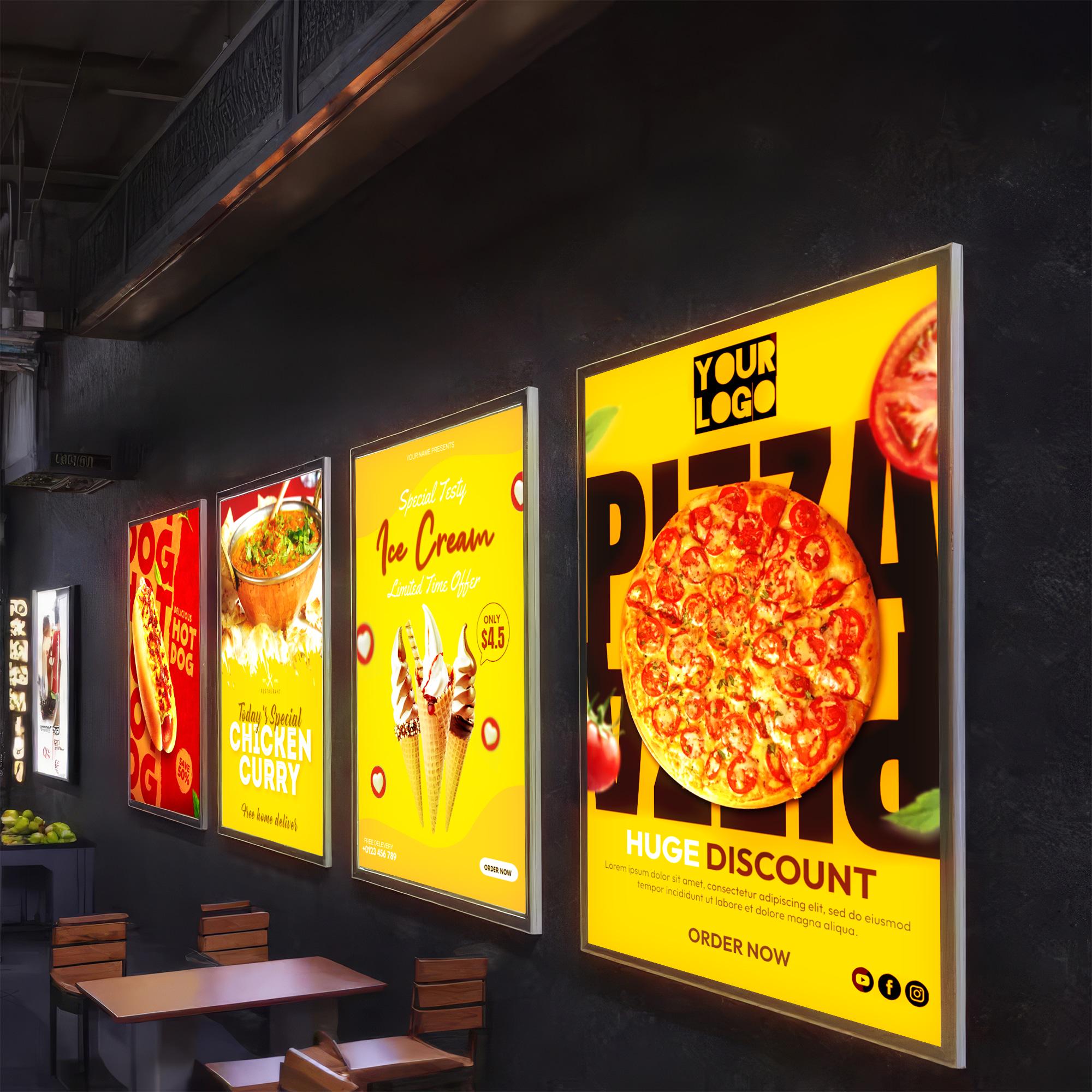 LEDフレーム広告ライトボックス、レストラン広告壁マウントメニュー