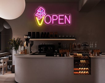 Ice Cream Open Sign|Ice Cream Led Neon Sign| Hot Pink Light Up Neon Sign| Ice Cream Car Led Sign| Custom Neon Open Sign | Gift for Opening