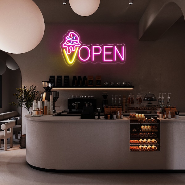 Insegna aperta per gelato/Insegna al neon a LED per gelato/Insegna al neon con luce rosa caldo/Insegna a LED per auto gelato/ Insegna al neon personalizzata/Regalo per l'apertura