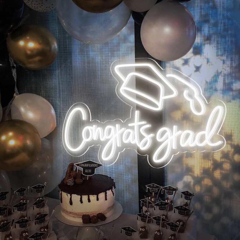 Congrats Grad Neon Sign, Graduation Party Decor,personalized Grad Party ...