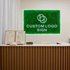 Letrero con logotipo de pared verde personalizado, letrero de musgo LED personalizado, letrero con letras de musgo, letrero de último corte, letrero de decoración de pared, letrero de spa de belleza de estudio, letrero comercial