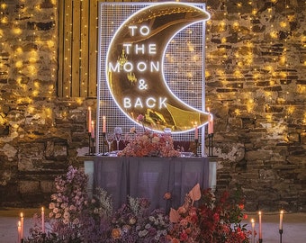 To The Moon & Back Neon Sign,Led Mirror,Neon Mirror Decor,Moon DecorLight ,Neon Decoration for Wedding Party,To The Moon and Back Sign