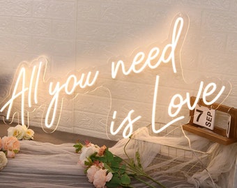 All You Need Is Love Neon Sign,Wedding Neon Sign, Pink Neon Lights Dressed Flower Wall, Wedding Neon Light Decor, Custom Wedding Neon Sign