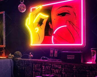 Pop Art LED Neon Sign,Vibrant Wall Decor For Home Studio,Salon,UV Neon Sign,Wall Art for Living Room,Cool Girl Neon Sign,Face Led Light
