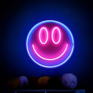 Smiley Face Neon Sign, Happy Neon Sign, Led Neon Light Wall Decor,Smiley Face Light Up Neon Signs for Bedroom Kids Room Decor