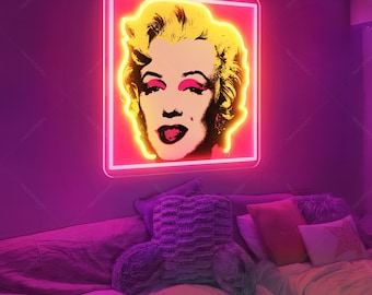 Marilyn Monroe Pop Art Wall Decor,Marilyn inspired Neon Poster,Andy Warhol Neon Sign,Gift for Fashion Art Lovers,neon canvas painting