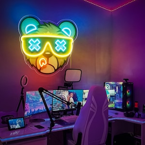 Dead Bear Neon Light, Game Room Neon Arwork Decor, LED Bear Neon Sign,Anime Neon Sign,UV Print Led Neon Sign,Personalized Gift Ideas